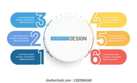 Business infographics process chart. Number design element of diagram with 6 step, options. Creative concept for annual report, presentation. Vector illustration.
