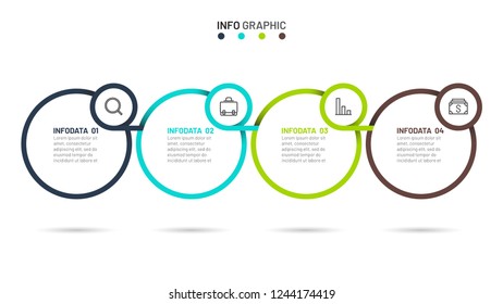 Business infographics. Process chart. Timeline elements with 4 steps, options, circle. Vector illustration. Can be used for workflow diagram, graph, report, business template for presentation. 