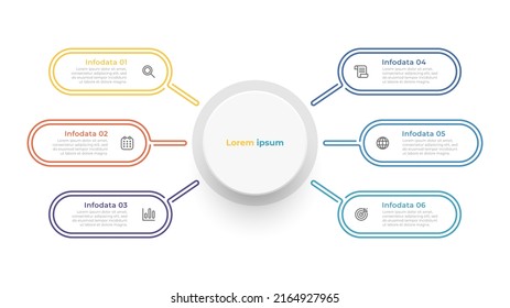 Business infographics. Process chart. Timeline elements design with marketing icons and 6 options. 
