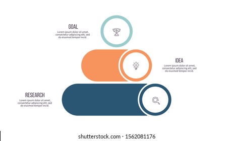 Business infographics. Pyramid chart  with 3 steps, options, layers, levels. Vector diagram.