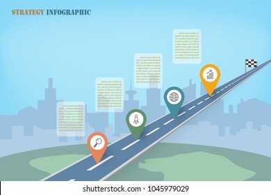Business infographics with road map pattern and simple thin line icons.