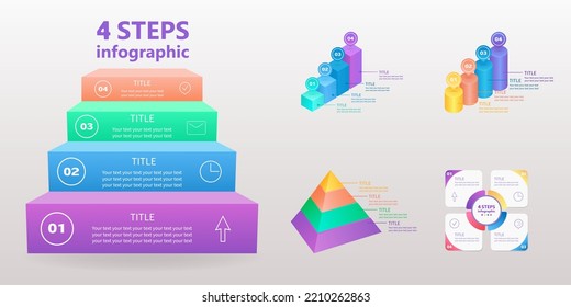 Business infographics set. 4 steps. 3 D. Vector illustration.