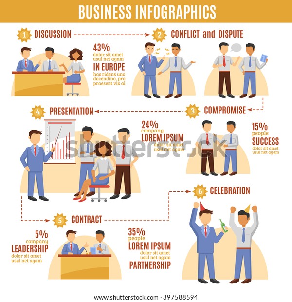 Business Infographics Set Businessmen Discussion Presentation Stock 