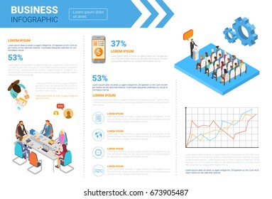 Business Infographics Set With Copy Space For Presentation Meeting Seminar Concept Flat Vector Illustration
