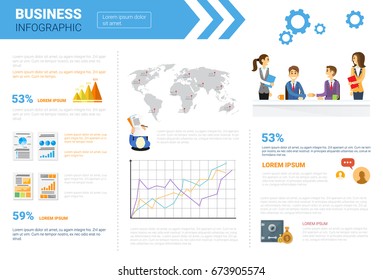 Business Infographics Set Copy Space For Presentation Data Market Report Analysis Concept Flat Vector Illustration