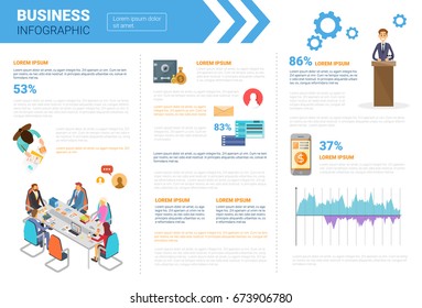 Juego De Infografías Empresariales Con Espacio De Copia Para La Presentación Ilustración De Vector Plano Concepto De Negociación De Reunión De Presentación