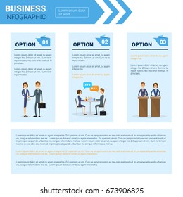 Business Infographics Set With Copy Space For Presentation Meeting Negotiation Concept Flat Vector Illustration