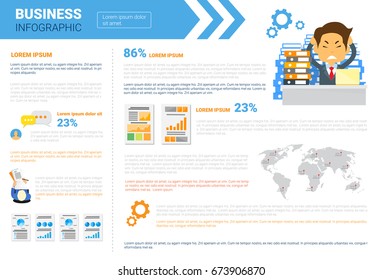 Business Infographics Set Copy Space For Presentation Data Market Report Analysis Concept Flat Vector Illustration