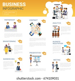 Business Infographics Set With Copy Space For Presentation Meeting Seminar Concept Flat Vector Illustration