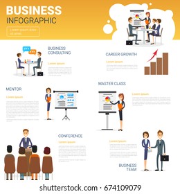 Business Infographics Set With Copy Space For Presentation Meeting Seminar Concept Flat Vector Illustration