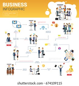 Business Infographics Set With Copy Space For Presentation Career Success Concept Flat Vector Illustration