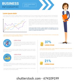 Business Infographics Set Copy Space For Presentation Paperwork With Contract Document Concept Flat Vector Illustration