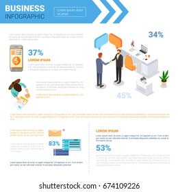 Business Infographics Set With Copy Space For Presentation Meeting Negotiation Concept Flat Vector Illustration