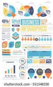 Business infographics set with different diagram vector illustration. Abstract data visualization elements, marketing charts and graphs. Website, corporate report, presentation, advertising template