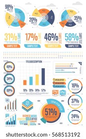 Business infographics set with different diagram vector illustration. Business strategy, planning and analytics, forecasting growth rates concept. Data visualization, pie chart and statistics graphs.