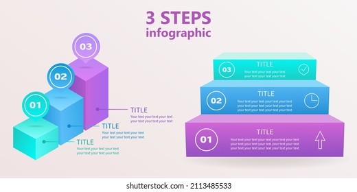 Business infographics set. Ladders from 3 stages. 3 D. Vector illustration.