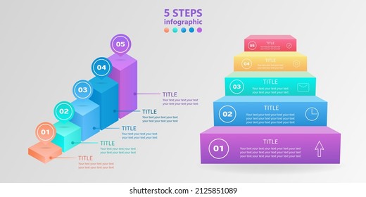 Business infographics set. Ladders from 5 stages. 3 D. Vector illustration.