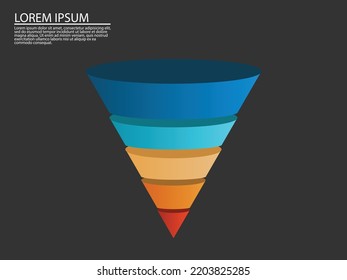 Business infographics with stages of a Sales Funnel, Triangular chart or pyramid diagram divided into 5 parts