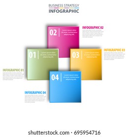 Business Infographics strategy design template illustration with colorful square tag. Vector eps10.