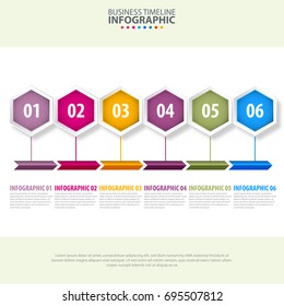 Business Infographics, strategy, timeline, design template illustration with colorful hexagon shape elements. Vector eps10.