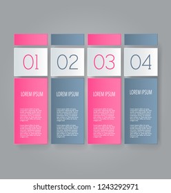 Business infographics tabs template for presentation, education, web design, banner, brochure, flyer. Pink and grey colors. Vector illustration.