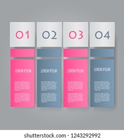 Business infographics tabs template for presentation, education, web design, banner, brochure, flyer. Pink and grey colors. Vector illustration.
