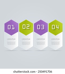 Business infographics tabs template for presentation, education, web design, banners, brochures, flyers. Brown and pink colors. Green and purple. Vector illustration.