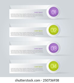 Business infographics tabs template for presentation, education, web design, banners, brochures, flyers. Brown and pink colors. Green and purple. Vector illustration.