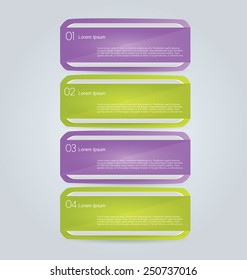 Business infographics tabs template for presentation, education, web design, banners, brochures, flyers. Brown and pink colors. Green and purple. Vector illustration.