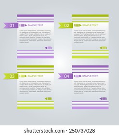 Business infographics tabs template for presentation, education, web design, banners, brochures, flyers. Brown and pink colors. Green and purple. Vector illustration.