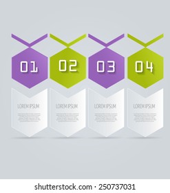 Business infographics tabs template for presentation, education, web design, banners, brochures, flyers. Brown and pink colors. Green and purple. Vector illustration.
