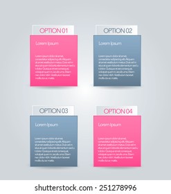 Business infographics tabs template for presentation, education, web design, banner, brochure, flyer. Pink and grey colors. Vector illustration.