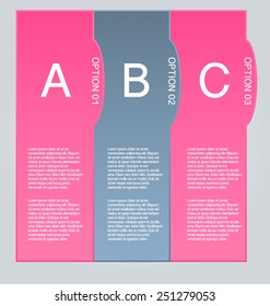 Business infographics tabs template for presentation, education, web design, banner, brochure, flyer. Pink and grey colors. Vector illustration.