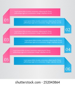 Business infographics tabs template for presentation, education, web design, banners, brochures, flyers. Pink and blue colors. Green and purple. Vector illustration.