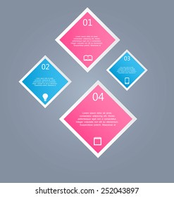 Business infographics tabs template for presentation, education, web design, banners, brochures, flyers. Pink and blue colors. Green and purple. Vector illustration.