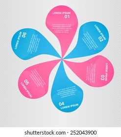 Business infographics tabs template for presentation, education, web design, banners, brochures, flyers. Pink and blue colors. Green and purple. Vector illustration.