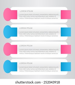 Business infographics tabs template for presentation, education, web design, banners, brochures, flyers. Pink and blue colors. Green and purple. Vector illustration.