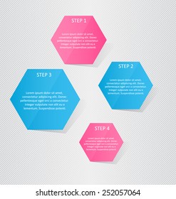 Business infographics tabs template for presentation, education, web design, banners, brochures, flyers. Pink and blue colors. Green and purple. Vector illustration.