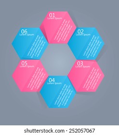 Business infographics tabs template for presentation, education, web design, banners, brochures, flyers. Pink and blue colors. Green and purple. Vector illustration.