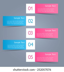 Business infographics tabs template for presentation, education, web design, banners, brochures, flyers. Pink and blue colors. Green and purple. Vector illustration.