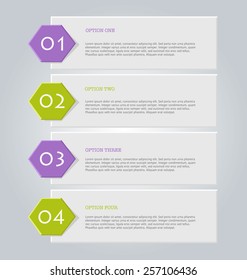 Business infographics tabs template for presentation, education, web design, banners, brochures, flyers.  Green and purple. Vector illustration.