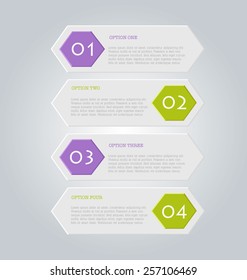 Business infographics tabs template for presentation, education, web design, banners, brochures, flyers.  Green and purple. Vector illustration.