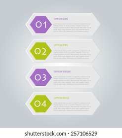 Business infographics tabs template for presentation, education, web design, banners, brochures, flyers.  Green and purple. Vector illustration.