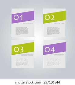 Business infographics tabs template for presentation, education, web design, banners, brochures, flyers.  Green and purple. Vector illustration.