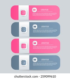 Business infographics tabs template for presentation, education, web design, banner, brochure, flyer. Pink and grey colors. Vector illustration.