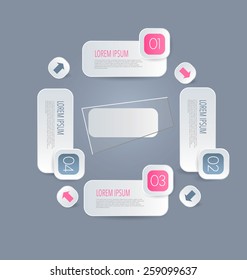 Business infographics tabs template for presentation, education, web design, banner, brochure, flyer. Pink and grey colors. Vector illustration.