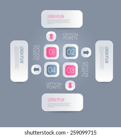 Business infographics tabs template for presentation, education, web design, banner, brochure, flyer. Pink and grey colors. Vector illustration.