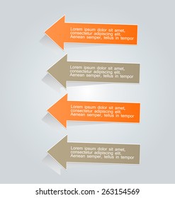Business infographics tabs template for presentation, education, web design, banner, brochure, flyer. Orange color. Vector illustration.