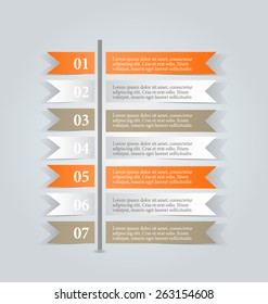 Business infographics tabs template for presentation, education, web design, banner, brochure, flyer. Orange color. Vector illustration.
