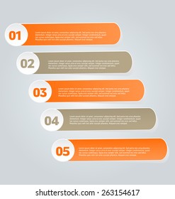Business infographics tabs template for presentation, education, web design, banner, brochure, flyer. Orange color. Vector illustration.